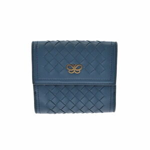 BOTTEGA VENETA Intrecciato Butterfly Navy Blue Bi fold Wallet